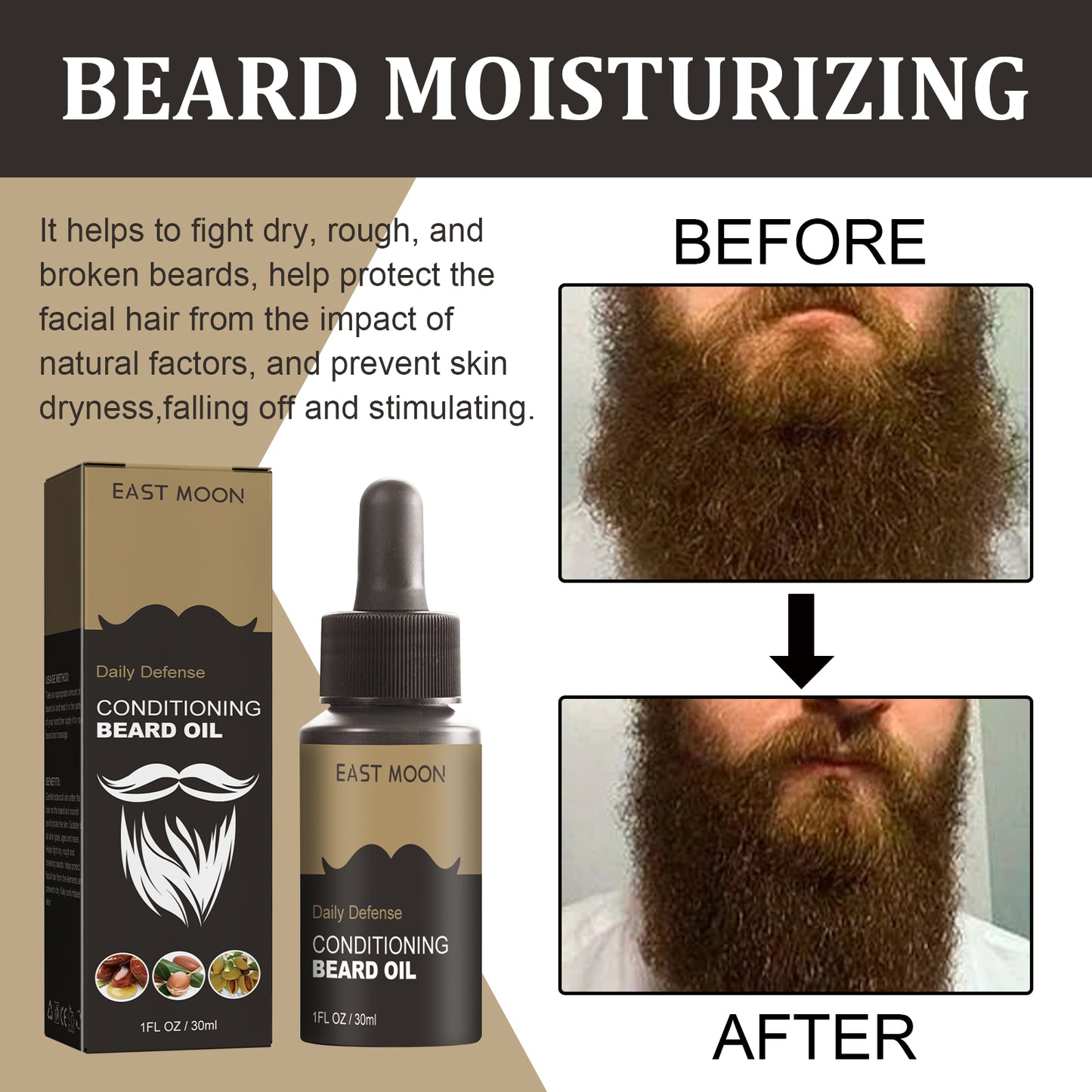 East Moon Beard Care Oil Men's Beard Oil Repair Frizzy Strong Hair Moisturizing Soft Shine Beard