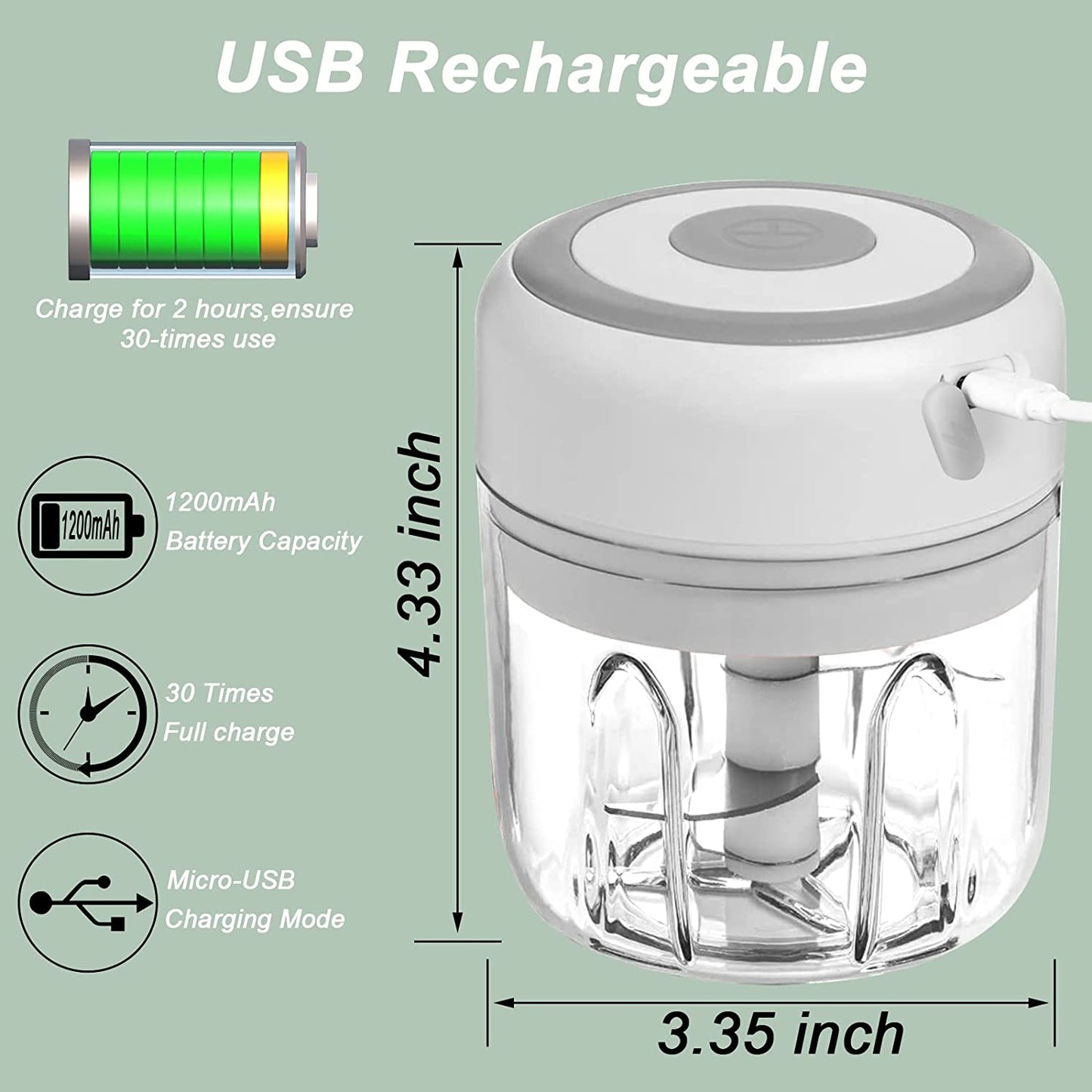 Electric Mini Garlic Chopper USB Meat Vegetable Crusher