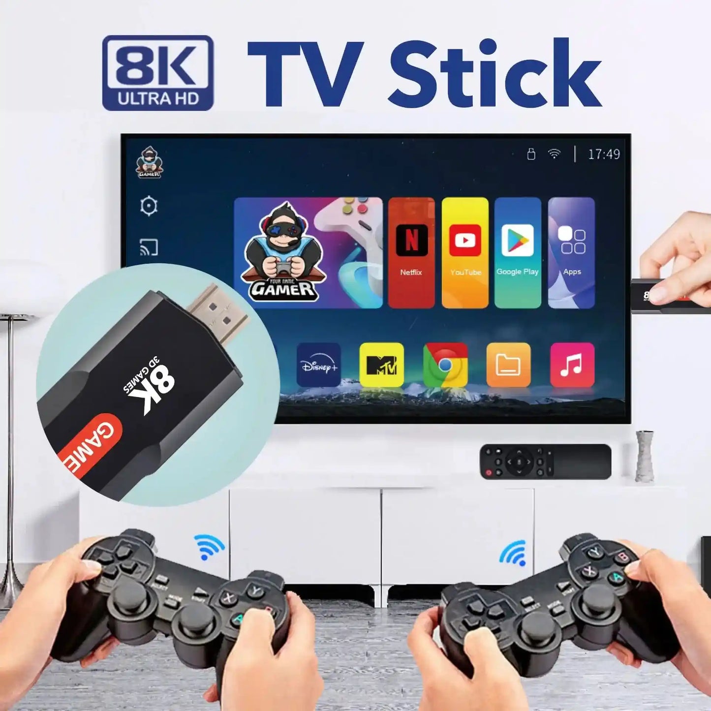 Game Stick 8K Retro Video Games Console with Controller 64G