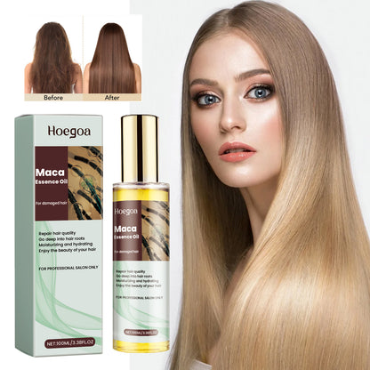 Hoegoa Maca Essence Oil, Moisturize Dry Hair Tail Dry Fragrance Strong And Smooth Hair Care