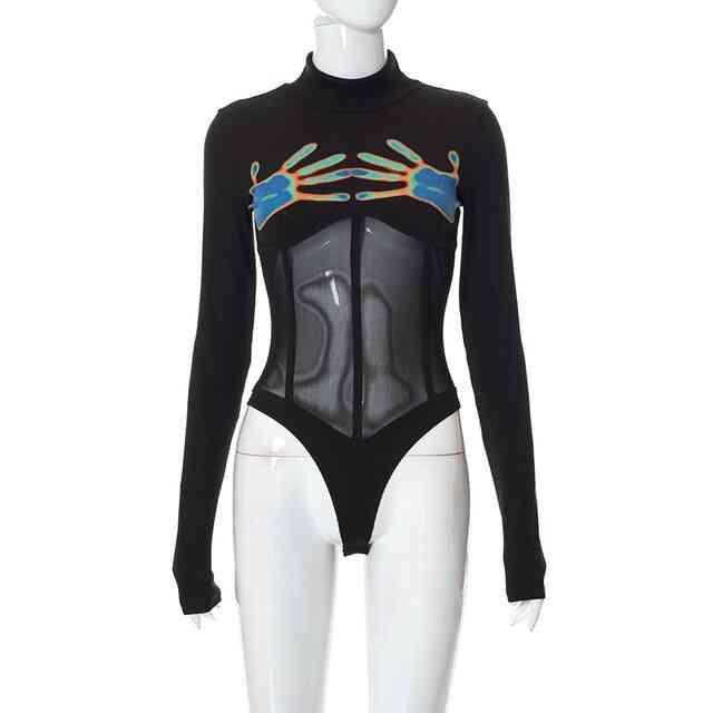 See Through Black Long Sleeve Bodysuit - Trotters Independent Traders