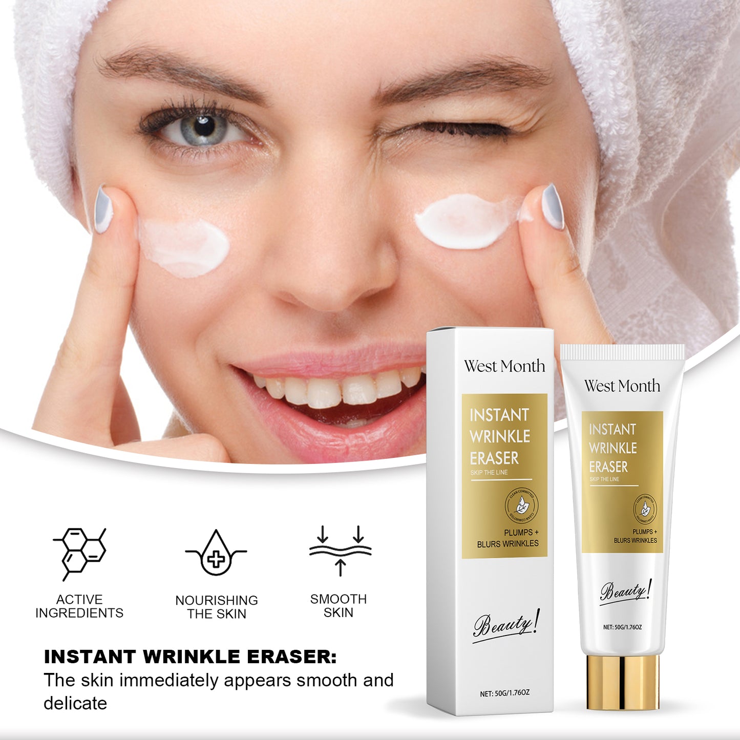 West&Month Instant Wrinkle Eraser, Fade Facial Wrinkle Moisturizing Nourishing Firming Haun White Skin