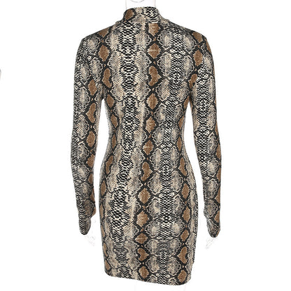 Women Fashion Print Long Sleeve Snake Grain Hip Sexy Dress Mini Dress Dresses For Women Autumn For Women Vestido Women Clothes - Trotters Independent Traders