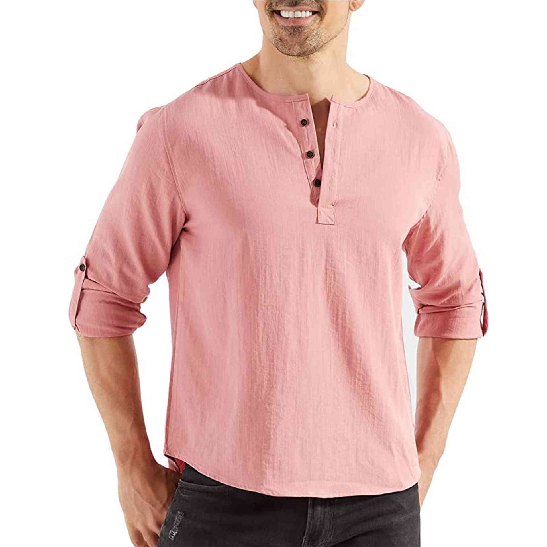 Men's Casual Cotton And Linen Plain Long-sleeved Shirt - Trotters Independent Traders