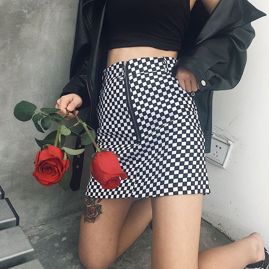 High Waist Skirt Summer Sexy Mini Checkered Print Skirt