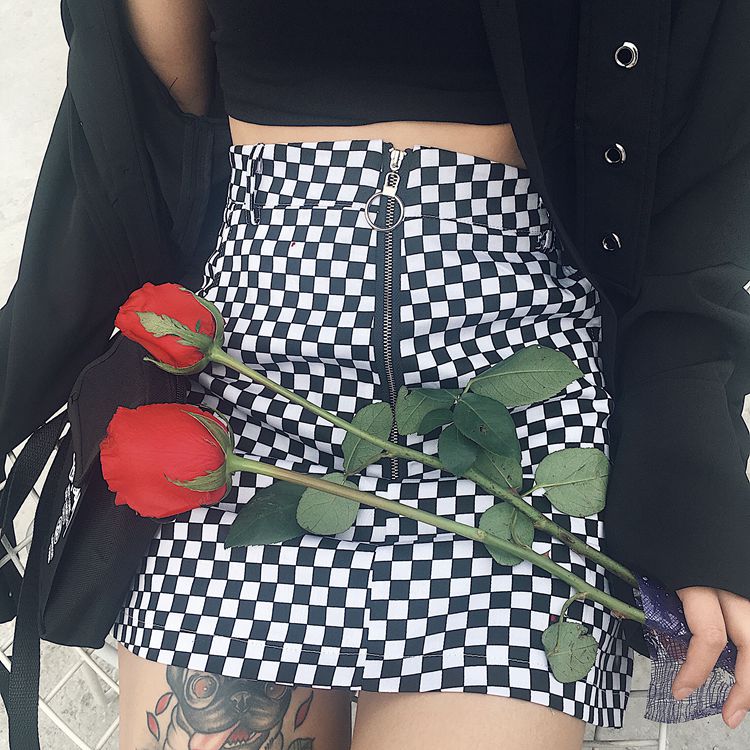 High Waist Skirt Summer Sexy Mini Checkered Print Skirt