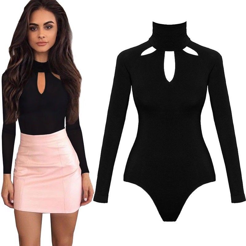 Black Cutout Long Sleeve Slim Sexy Solid Color Jumpsuit - Trotters Independent Traders