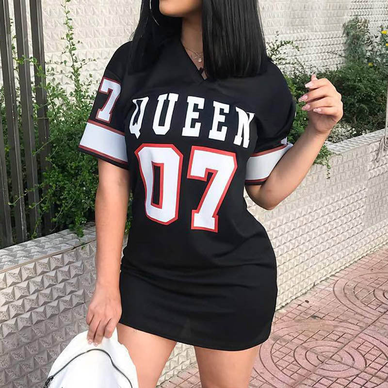 T Shirt Dress for Wommen Summer Baseball Varsity Tops Tunic Dress Long Tops T-Shirt Mini Dress - Trotters Independent Traders