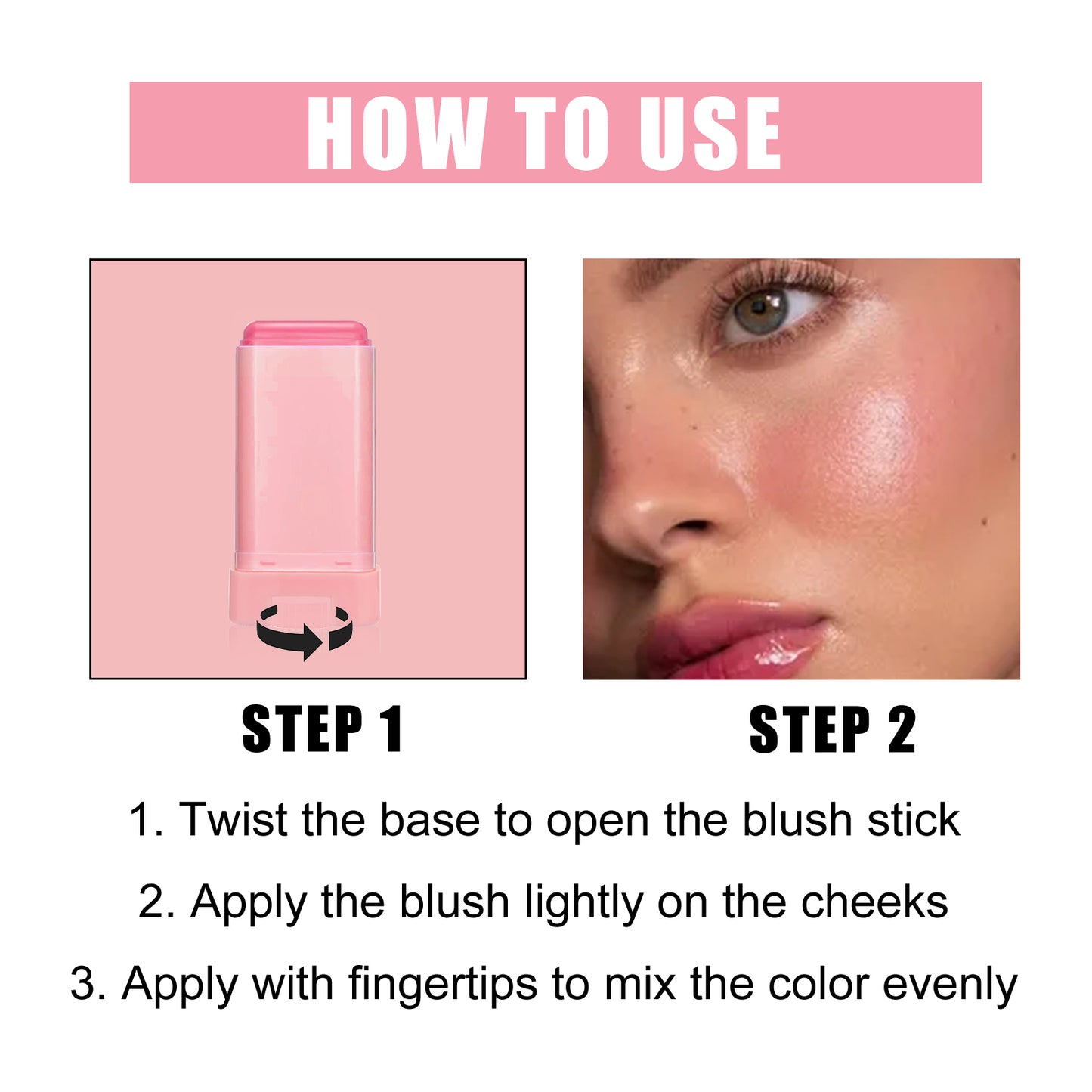 EELHOE Blush Stick, Brightening Primer Solid Contouring Natural Nude Makeup Waterproof Lightweight Multi-Functional Blush Stick