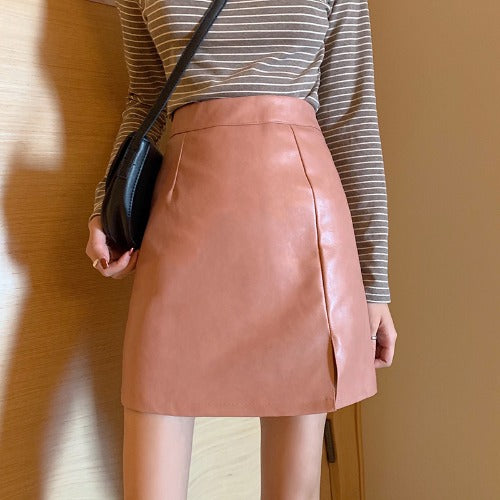 Shiny Leather Bodycon Mini Pencil Skirt for Women.