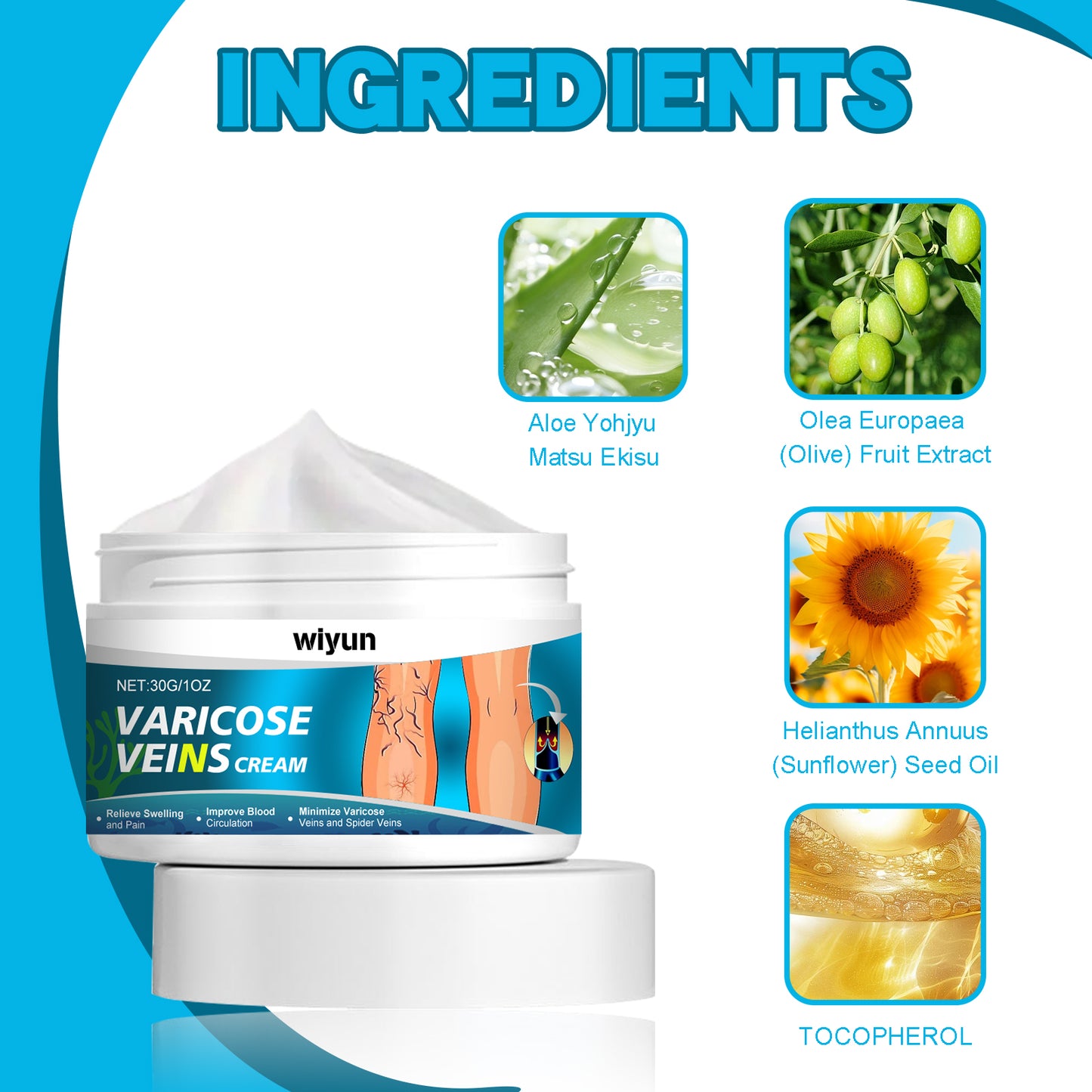 Wiyun Varicose Veins Cream, Muscle Soreness And Swelling Relief Discomfort Smoothing Blood Vessel Massage Cream