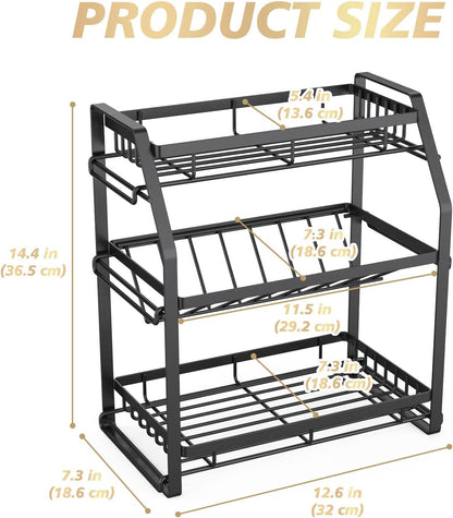 Spice Rack Organizer, 3-Tier Seasoning Organizer, Kitchen Spice Shelf, Countertop Organizer For Bathroom Vanity Kitchen-Black - Trotters Independent Traders