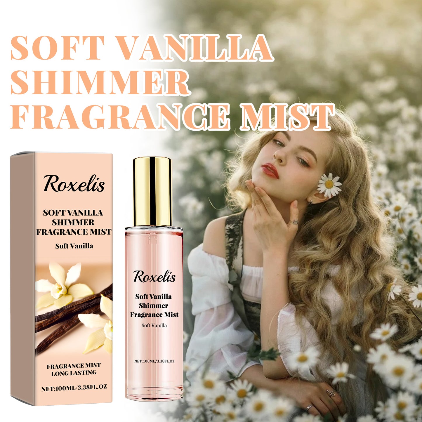 Roxelis Soft Vanilla Shimmer Fragrance Mist, Lasting Fragrance Fresh And Natural Couples Date With Fragrance To Bring Atmosphere Encounter