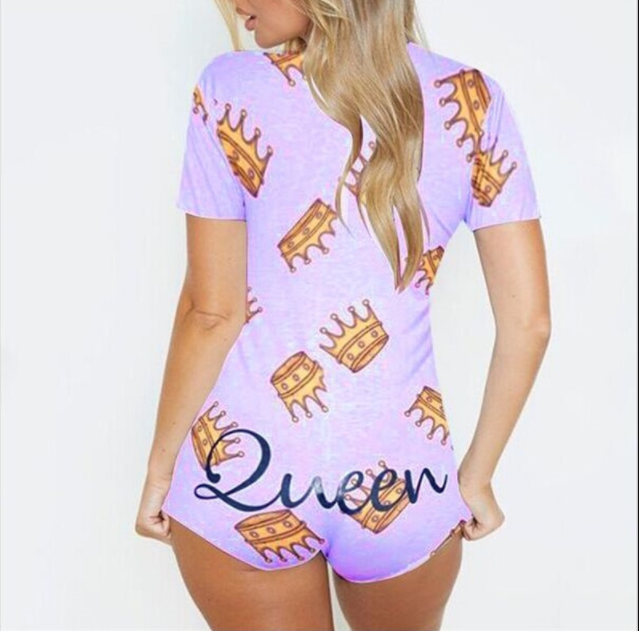 Sleepwear Outfits Cute Print V Neck Ribbed Nightwear