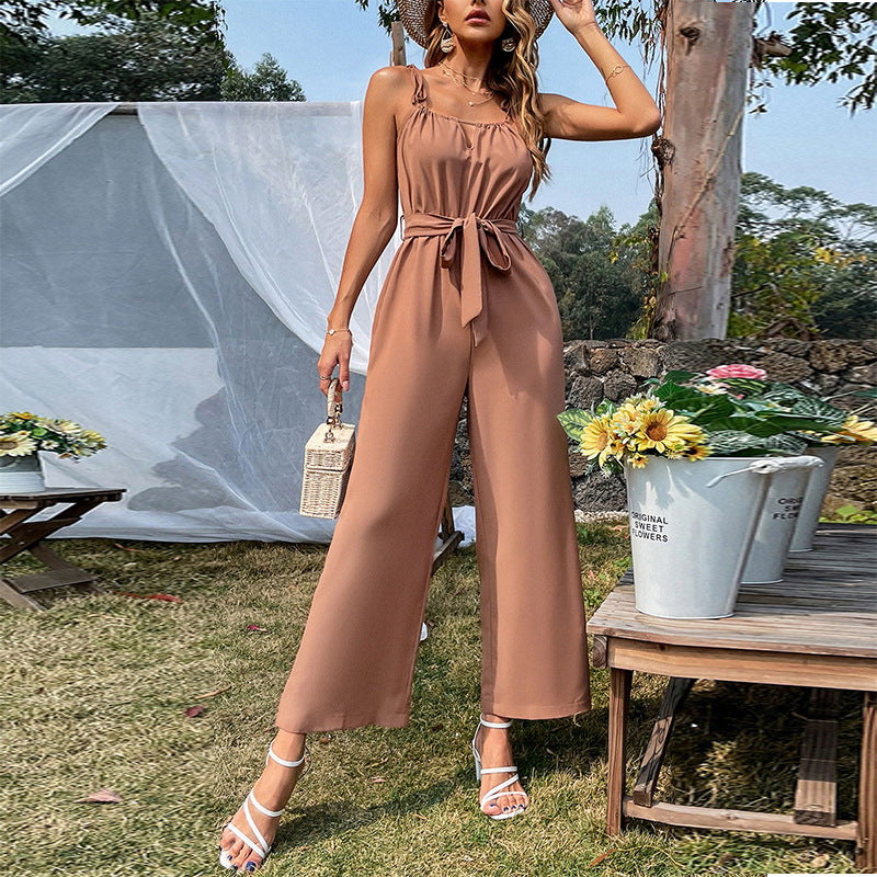 Sexy Cutout Belt Sling Wide-Leg Jumpsuit Fashion for Women