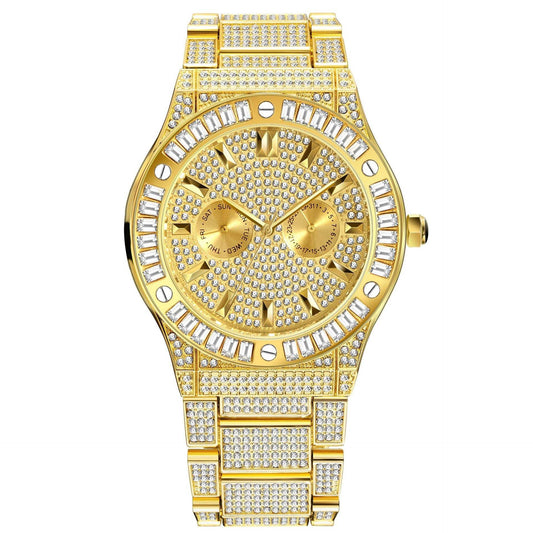 Hip Hop Style Diamond High-end Waterproof Men's Quartz Watch - Trotters Independent Traders