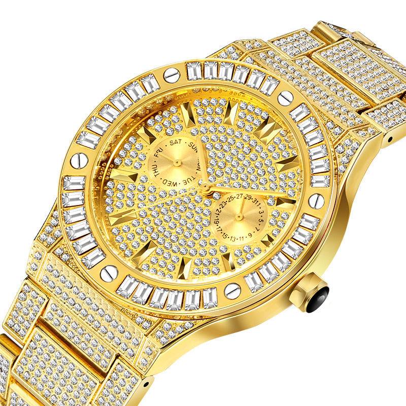 Hip Hop Style Diamond High-end Waterproof Men's Quartz Watch - Trotters Independent Traders