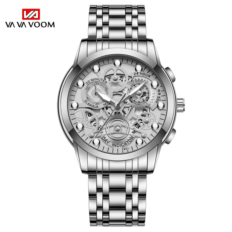 Waterproof Luminous Date Day Stainless Steel Quartz Watch