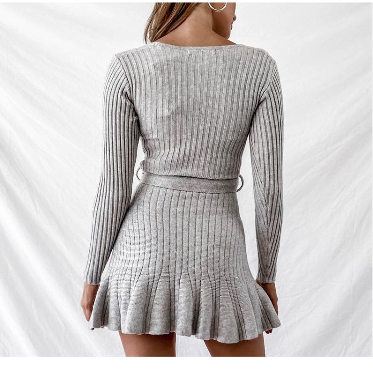 Sexy V Neck Grey Knitted Sweater Dress - Trotters Independent Traders