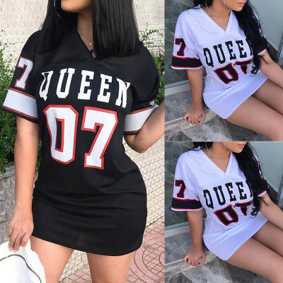 T Shirt Dress for Wommen Summer Baseball Varsity Tops Tunic Dress Long Tops T-Shirt Mini Dress - Trotters Independent Traders