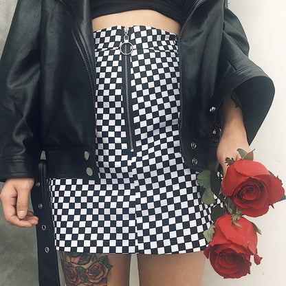 High Waist Skirt Summer Sexy Mini Checkered Print Skirt