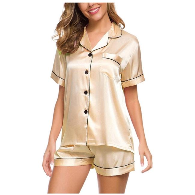 Elastic Waist Button Down Shorts Pajamas Set Nightwear 