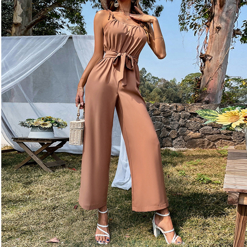 Sexy Cutout Belt Sling Wide-Leg Jumpsuit Fashion for Women