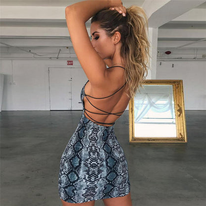 Backless Dress Snake Print Short Backless Sling Hip Skirt