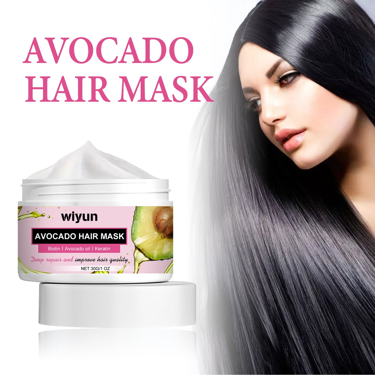 Wiyun Avocado Hair Mask, Moist Smooth Hair Repair Damaged Hair Tail Hair Dry Short-Tempered Membrane