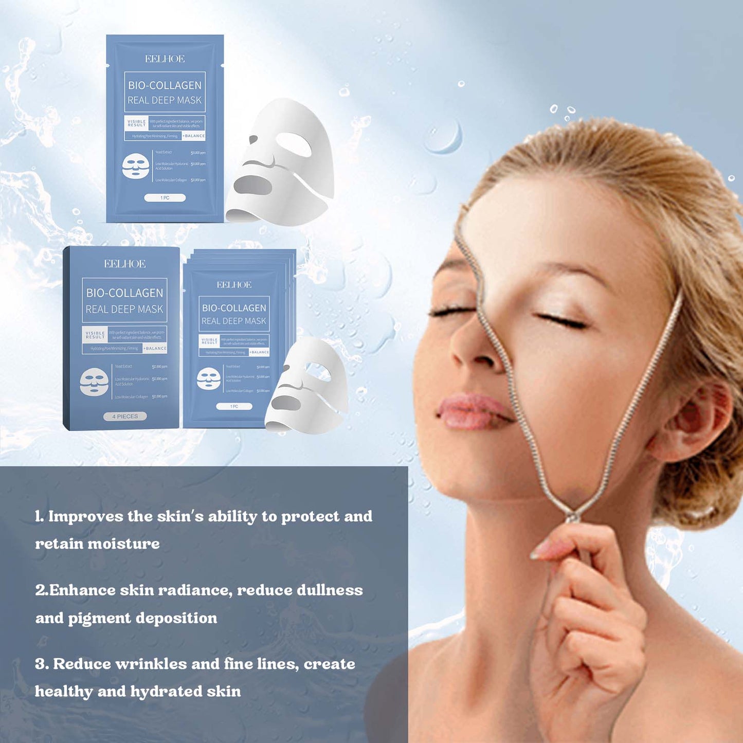 EELHOE Collagen Mask Hydrates And Moisturizes Facial Skin Hydrating And Translucent Collagen Mask