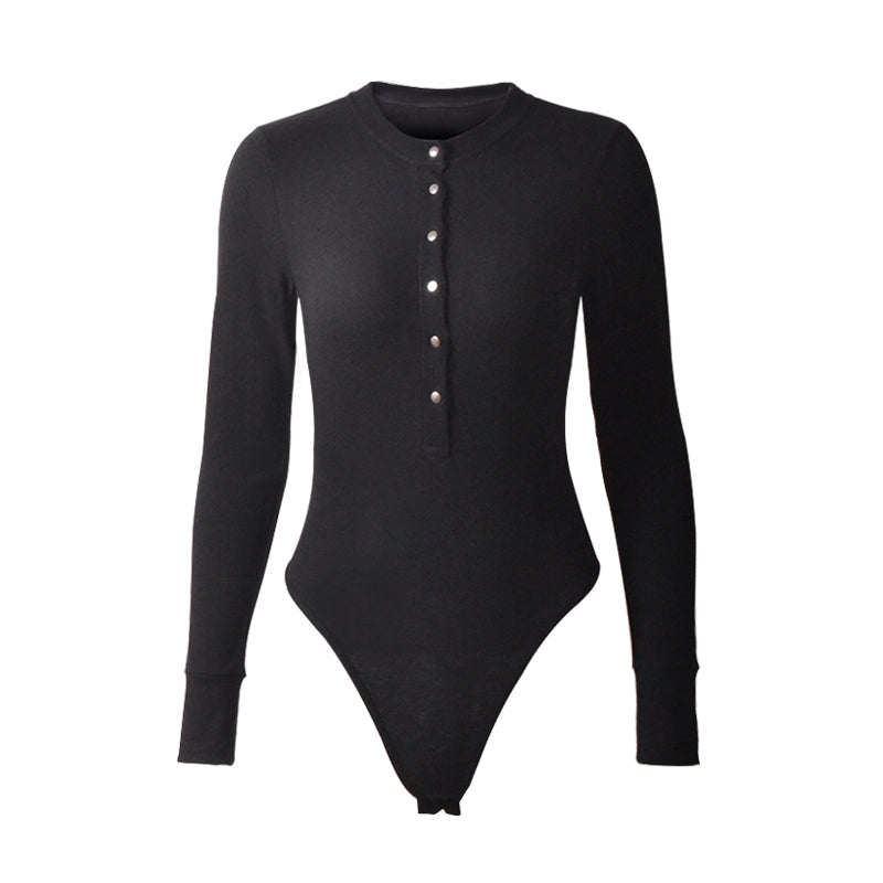 Women's Basic Long Sleeve Top Slim Fit Crew Neck One-piece Bodysuit - Trotters Independent Traders