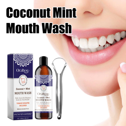 Oralhoe Coconut Mint Mouth Wash, Fresh Breath Clean Tongue Coating Whitening Teeth Oral Care Mouthwash