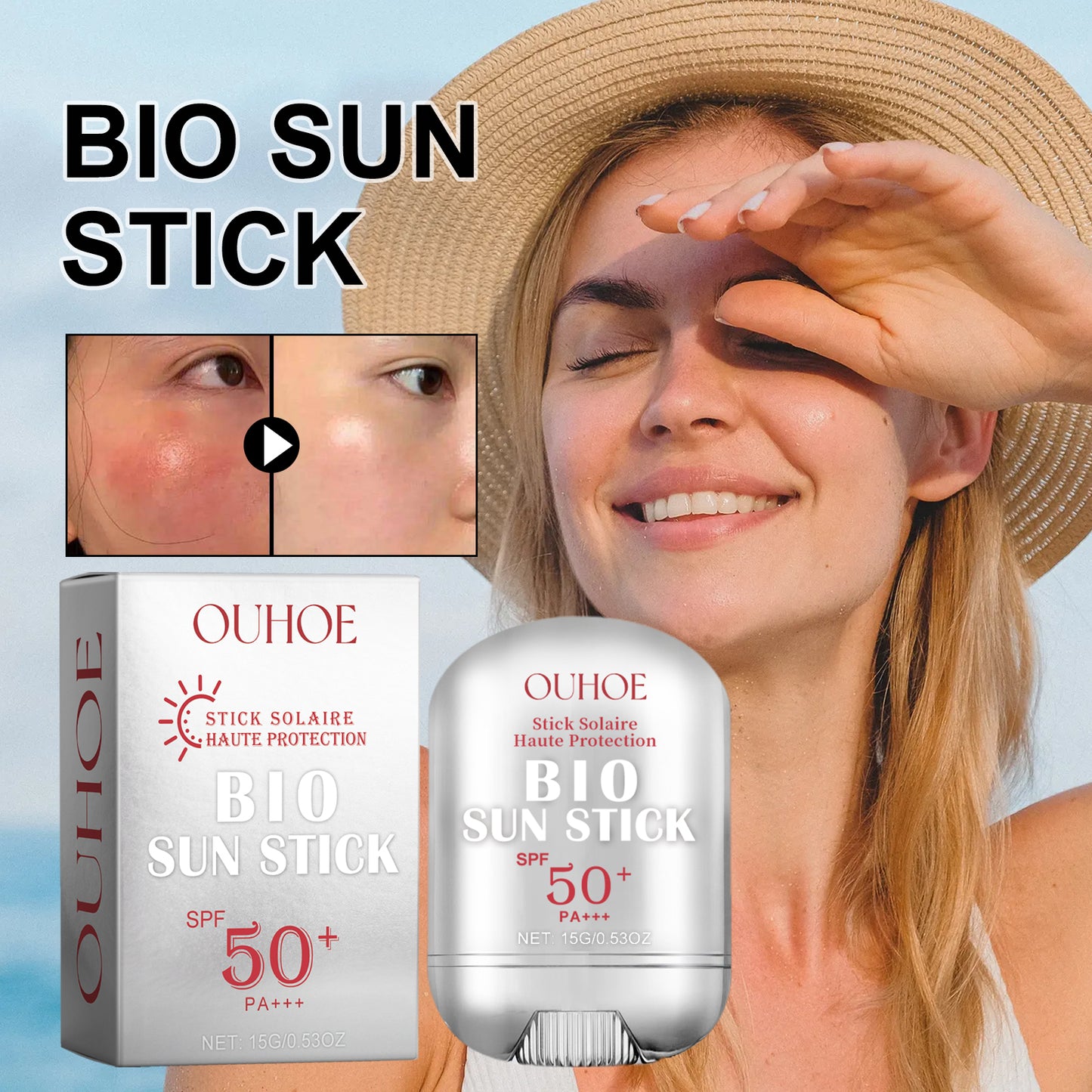 OUHOE Sunscreen Stick, Summer Isolation Uv Rapid Film Formation Uniform Skin Color Refreshing Non-Sticky Protective Stick