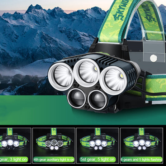 USB Charging Strong Light 5LED Outdoor Camping Headlight - Trotters Independent Traders