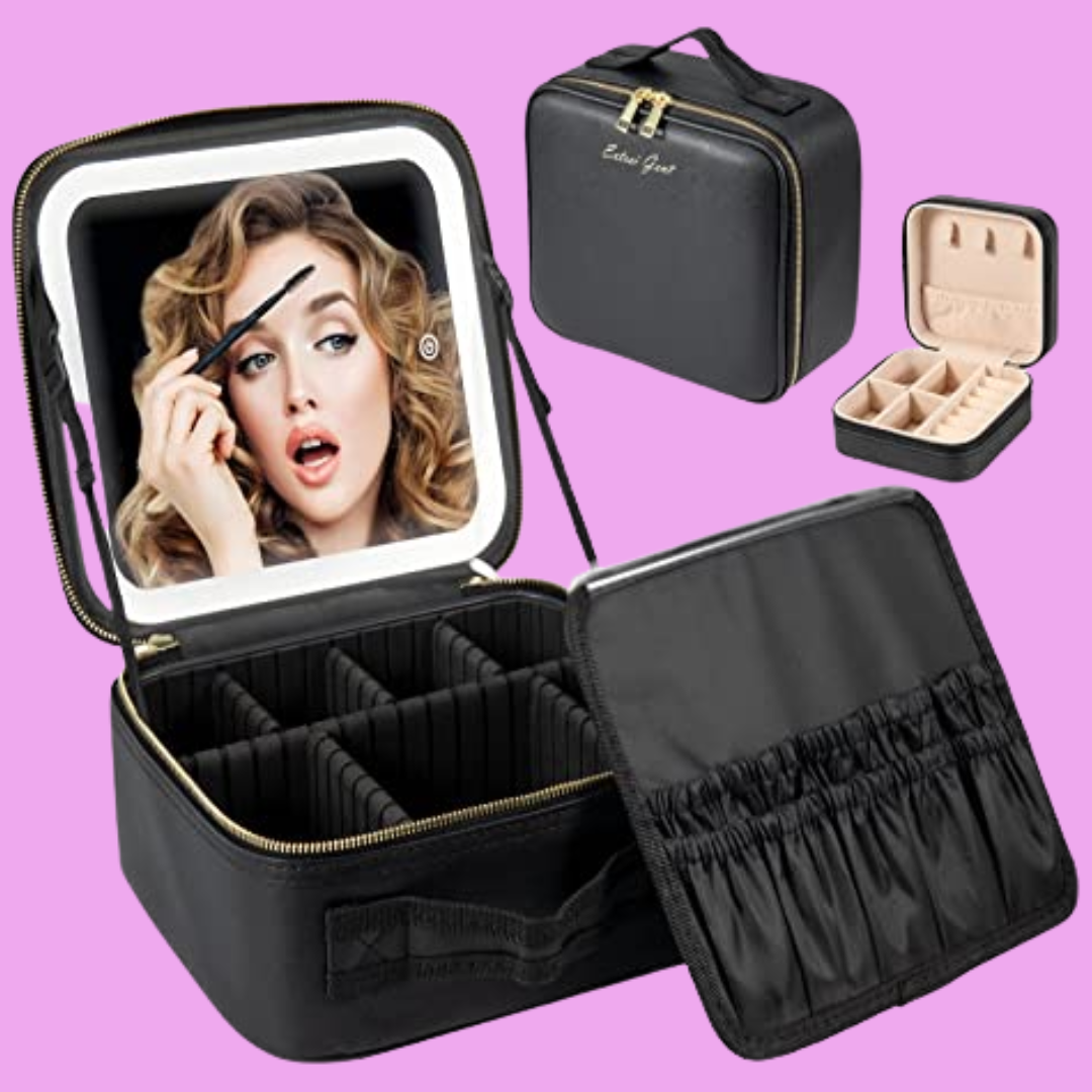 Ultimate Traval Makeup Bag with LED Mirror Cosmetic Case