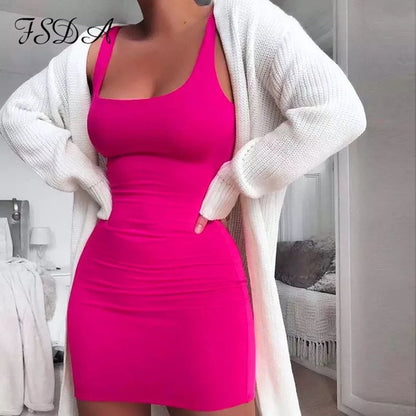 Square Neck Sleeveless Bodycon Mini Dress Hot Selling