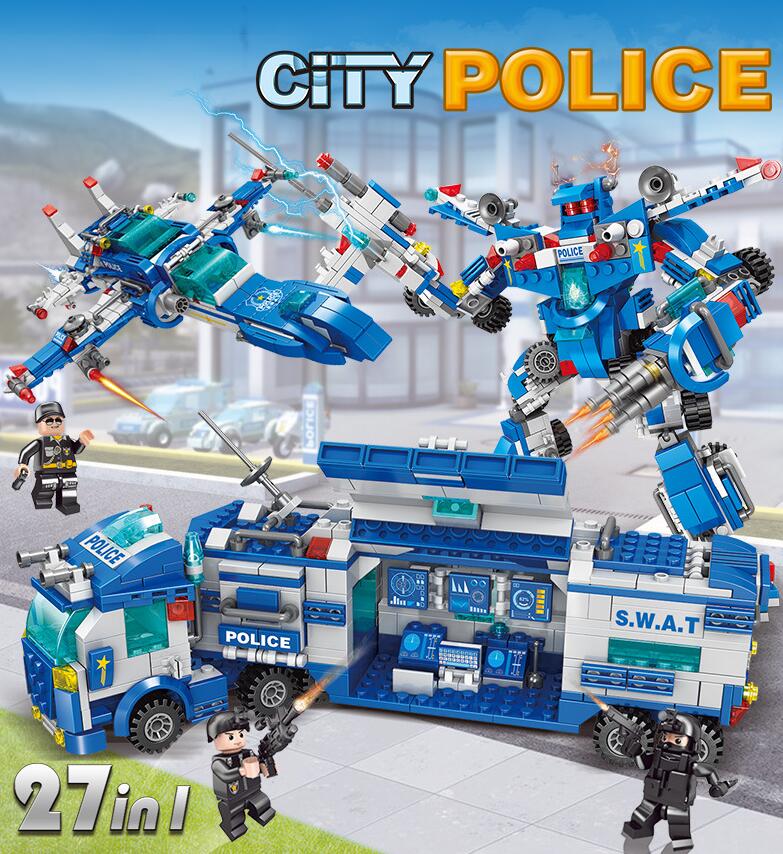 Police Building Bricks Set Toy, 8 in 3 Swat Mobile Command Center Station Truck, military Helicopters - Trotters Independent Traders