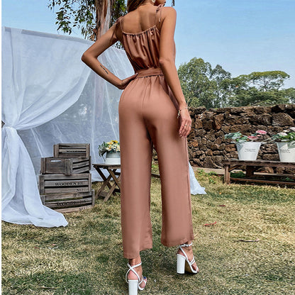 Sexy Cutout Belt Sling Wide-Leg Jumpsuit Fashion for Women