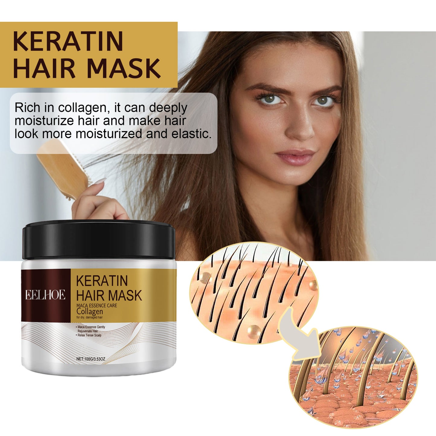 EELHOE Repair Moisturizing Hair Mask Deep Moisturizing Repair Damaged Hair Dry Split Knot Hair Mask