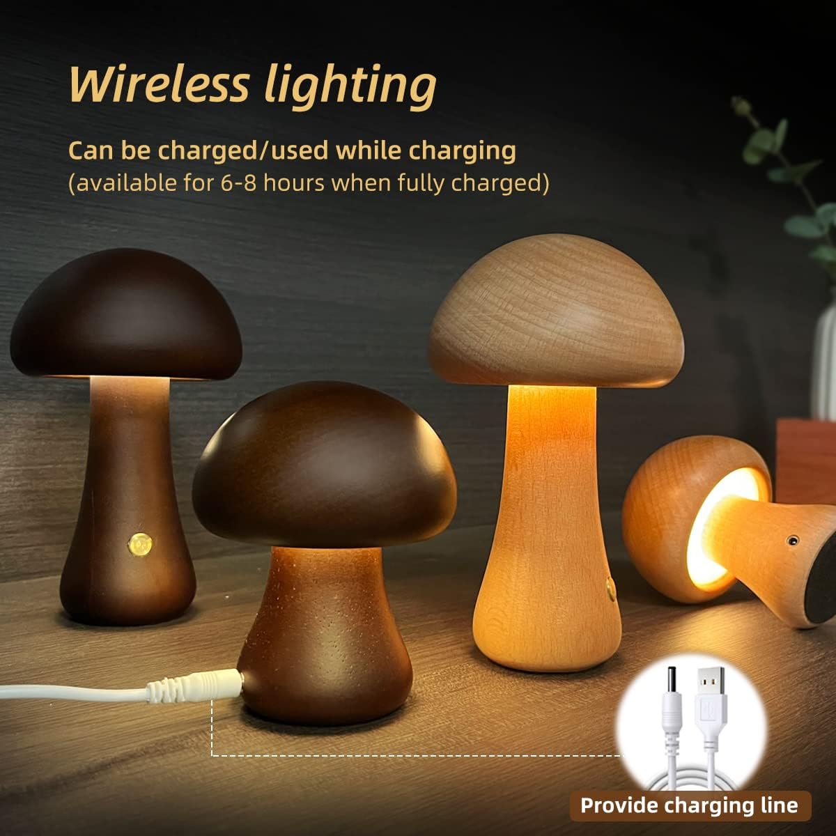 INS Wooden Cute Mushroom LED Night Light With Touch Switch Bedside Table Lamp For Bedroom Childrens Room Sleeping Night Lamps Home Decor - Trotters Independent Traders