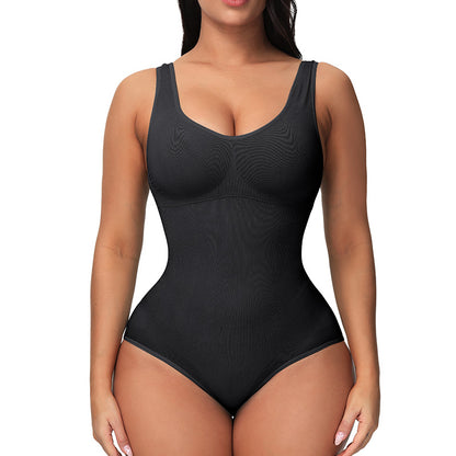 a woman in a black bodysuit