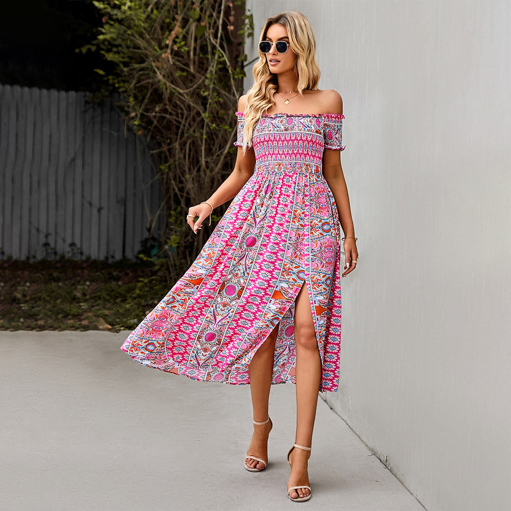 a woman wearing a pink dress and sunglasses