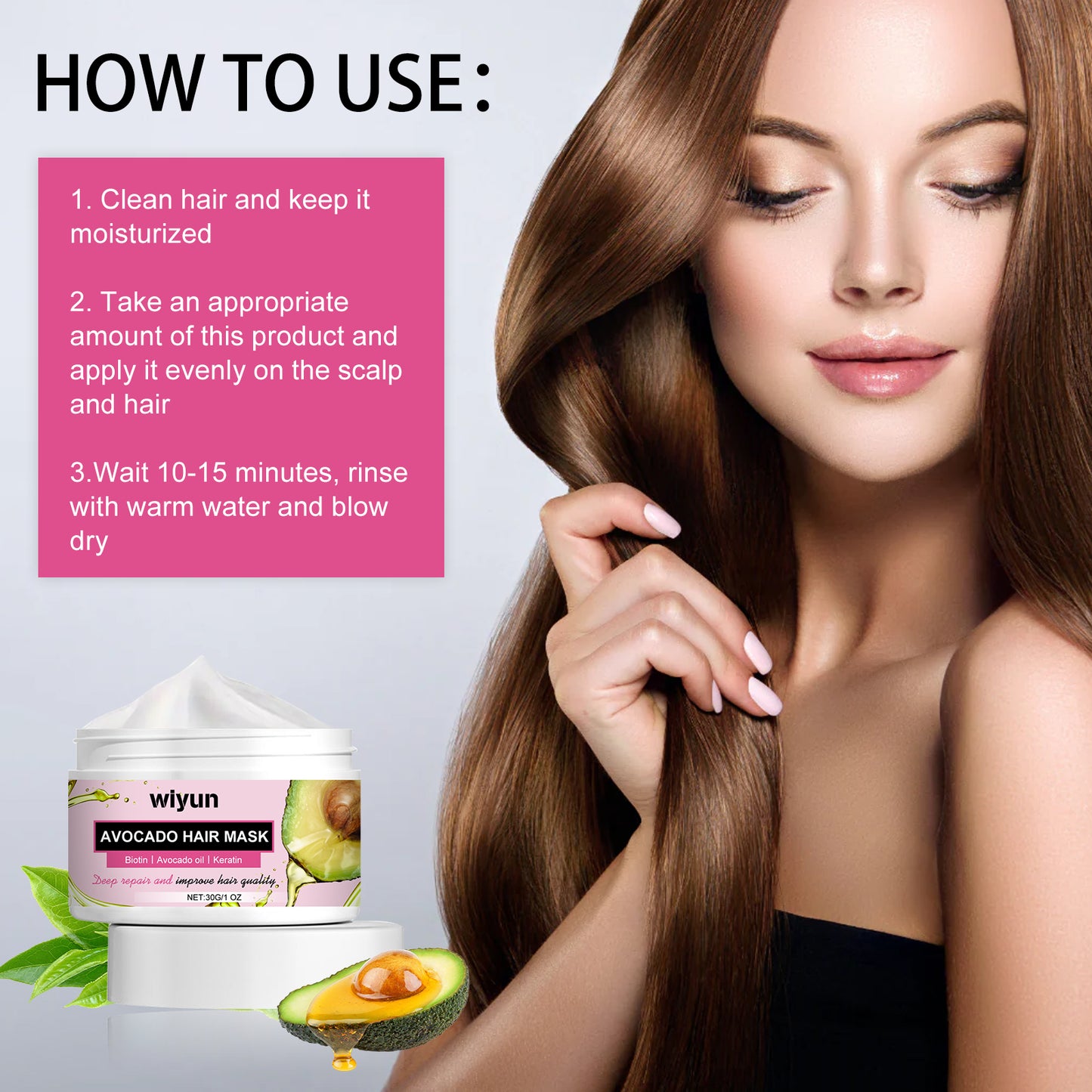 Wiyun Avocado Hair Mask, Moist Smooth Hair Repair Damaged Hair Tail Hair Dry Short-Tempered Membrane