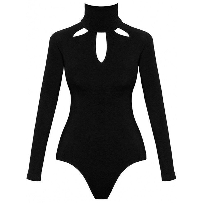 Black Cutout Long Sleeve Slim Sexy Solid Color Jumpsuit - Trotters Independent Traders