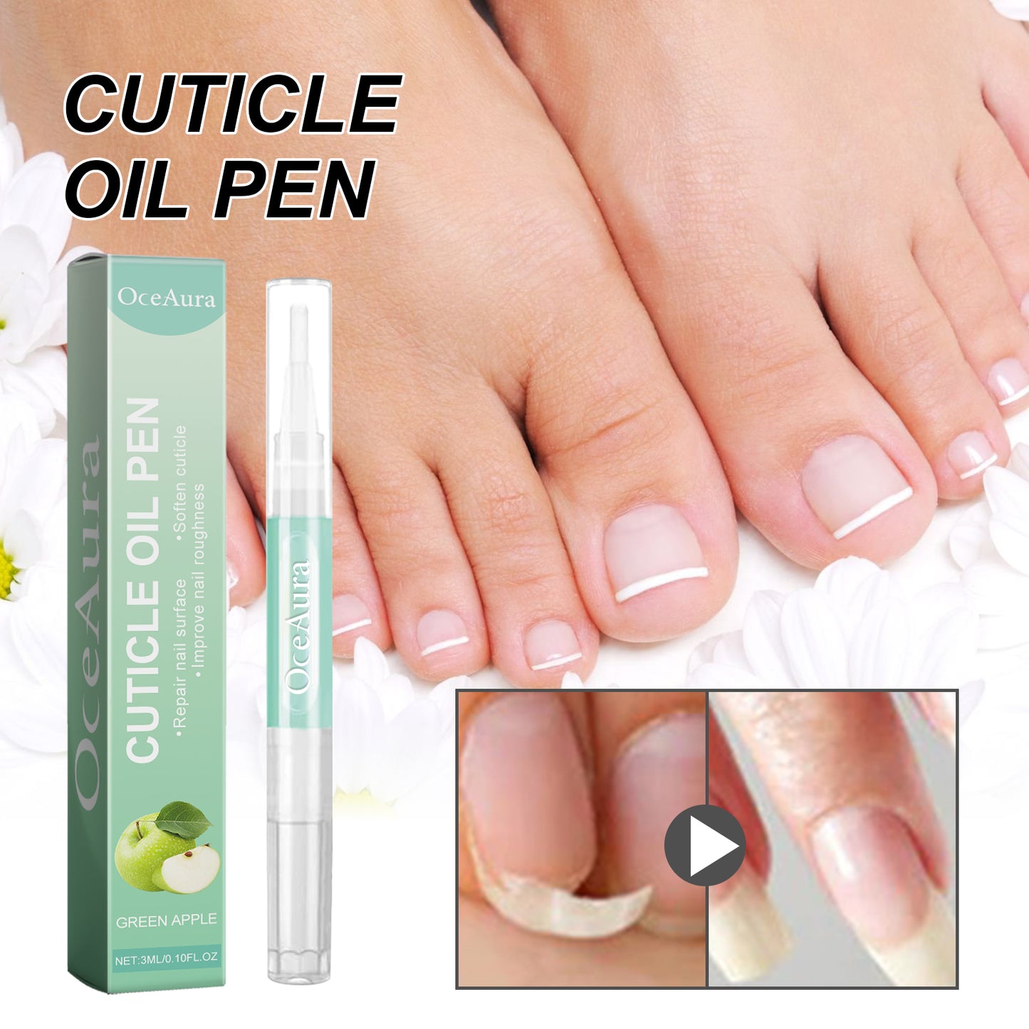 OceAura Cuticle Oil Pen, Repair Hands And Feet Gray Nails Protect Nail Bed Deep Nourishing Easy Absorption