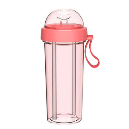 Portable Dual Straw Separate Drink Water Bottle Couples