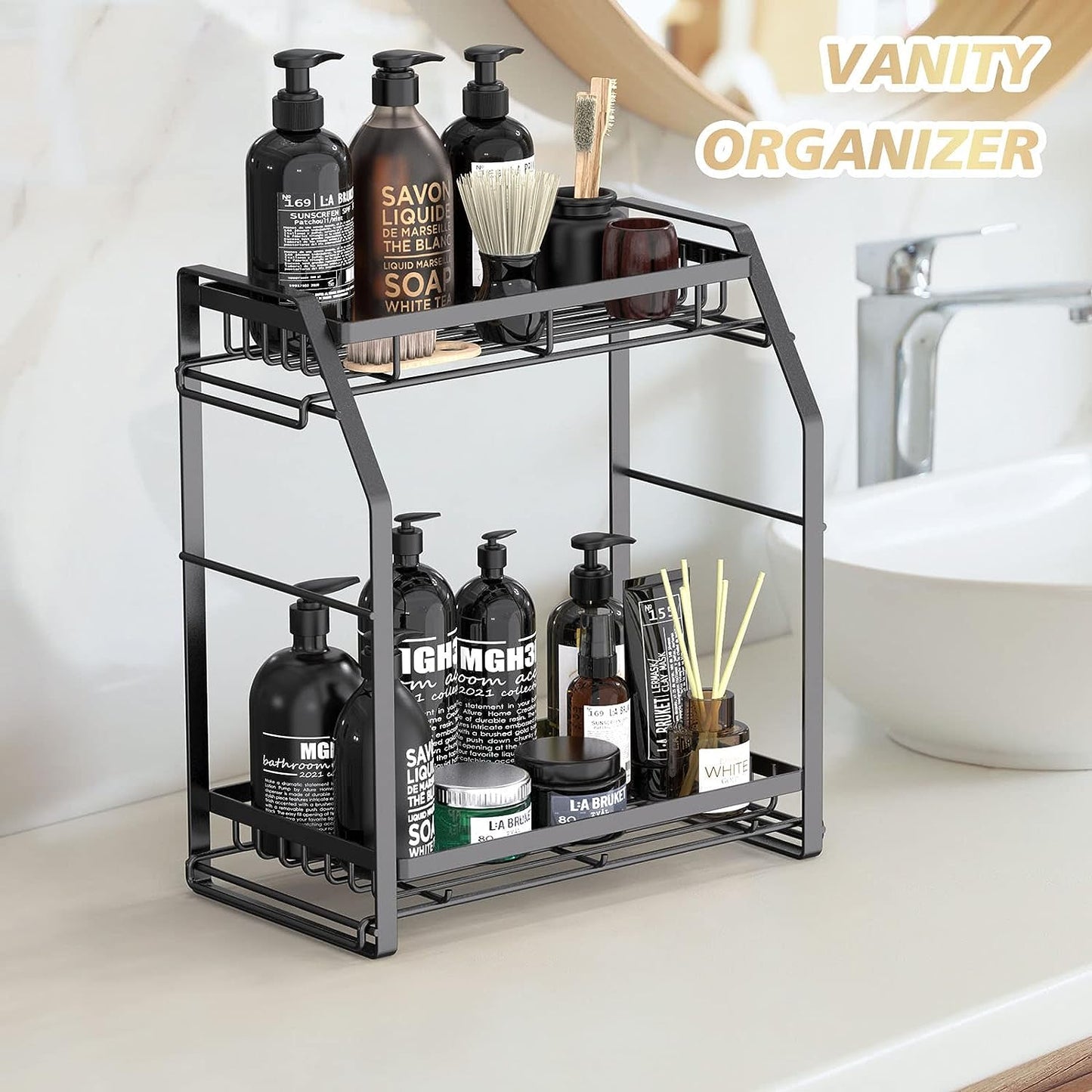 Spice Rack Organizer, 3-Tier Seasoning Organizer, Kitchen Spice Shelf, Countertop Organizer For Bathroom Vanity Kitchen-Black - Trotters Independent Traders