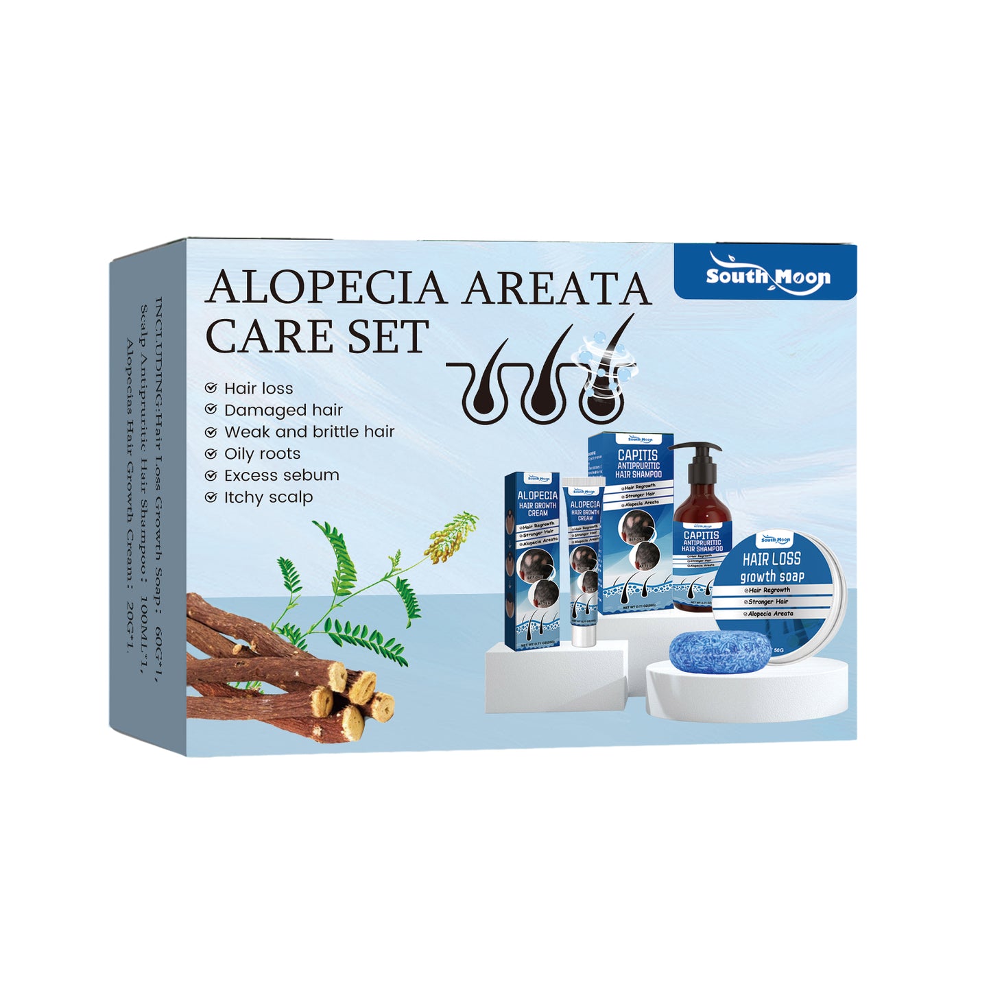 South Moon Alopecia Areata Care Set, Clean Scalp Supple Care Frizzy Hair Wash And Care Gift Set