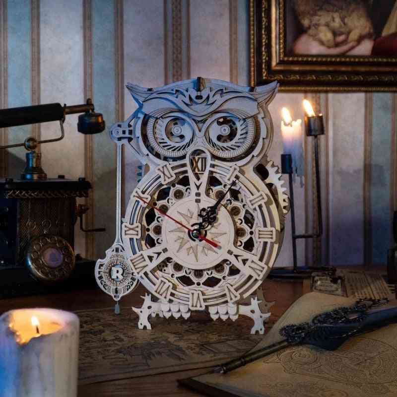 Creative DIY Toys 3D Owl Wooden Clock Building Blocks