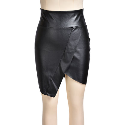 Irregular Slit Black Leather Skirt - Trotters Independent Traders